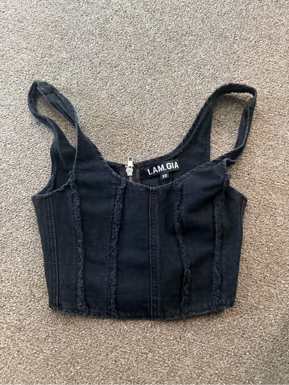 I.AM.GIA Heist Black Denim Distressed Corset Crop Top – XS